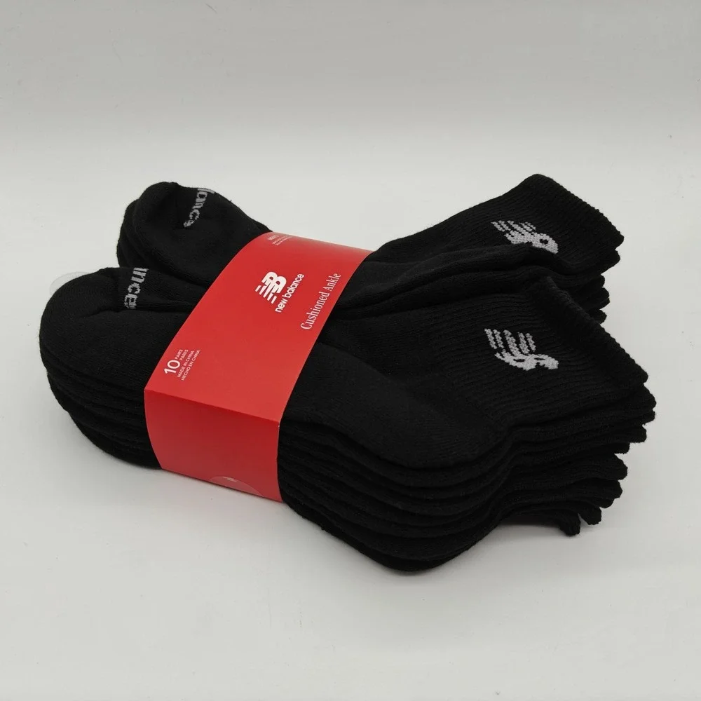 New Balance Men's Cushioned Ankle Socks 10 Pair Black Size 8-12.5 Arch Support